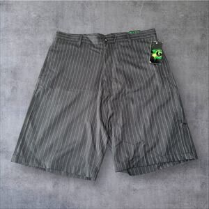 Burnside Men's 36 Black Pinstriped Belted Flat Front Pockets Chino Skater Shorts